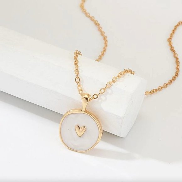 Jewelry - Gold and Ivory Heart Necklace • Layering Necklace • Dainty Heart Necklace